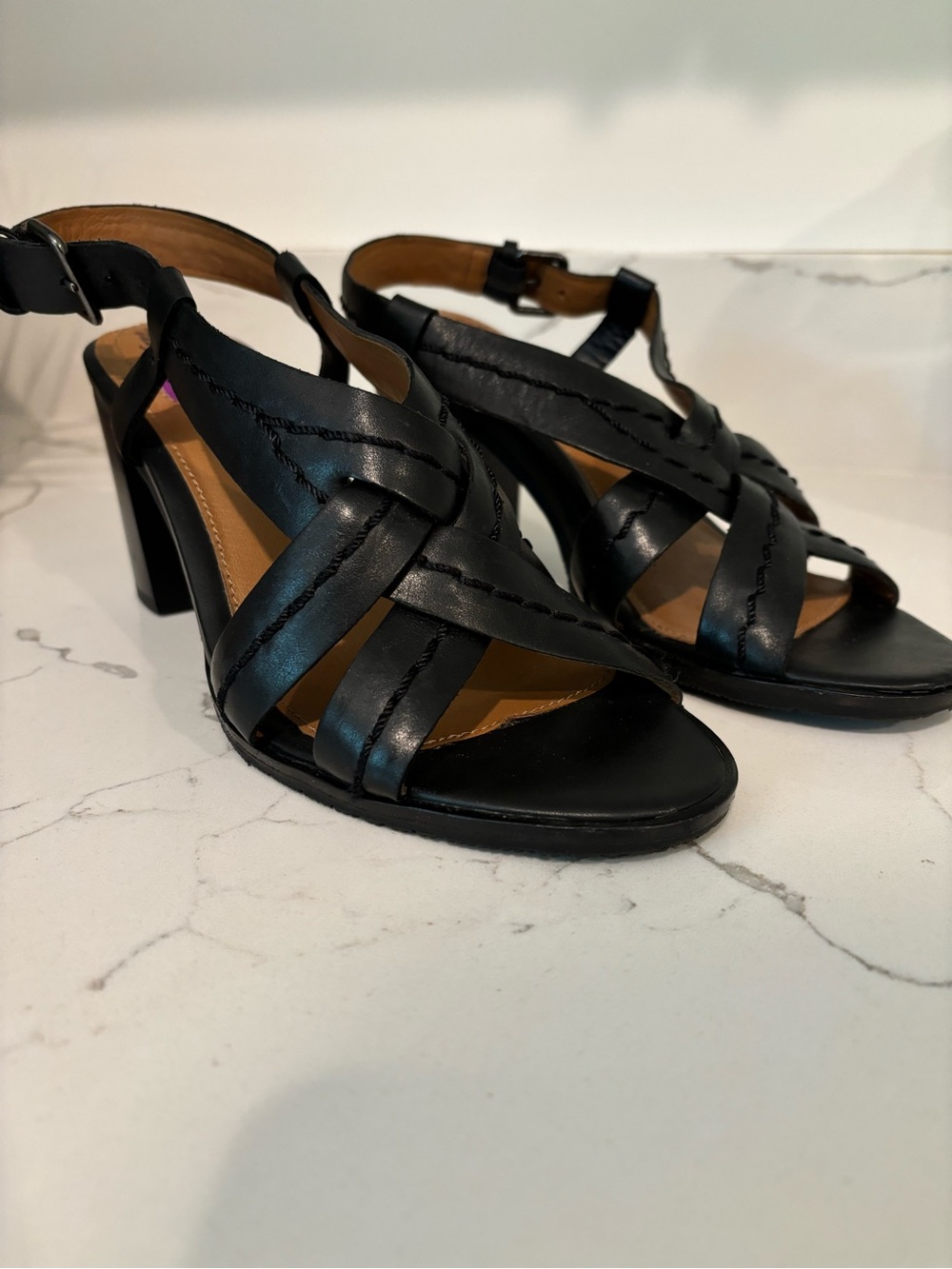 Patricia Nash Ornelia Crisscross Leather Heeled Sandal Black Womens Size 6 1/2
